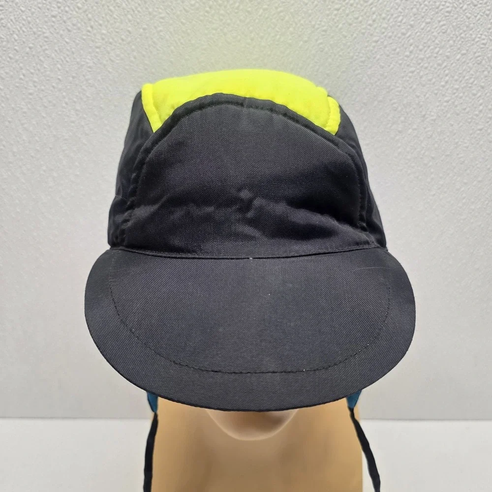 Vintage Obermeyer Junior Small Black & Yellow Nylon Ski Cap Winter Hat Ear Flaps